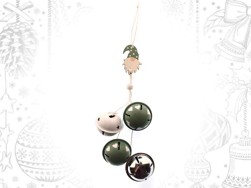 GREEN SLEIGH BELLS SANTA ORNAMENT cod. 9317890