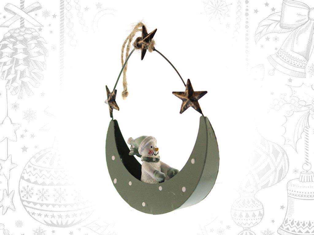 GREEN SNOWMAN METAL MOON ORNAMENT cod. 9317937