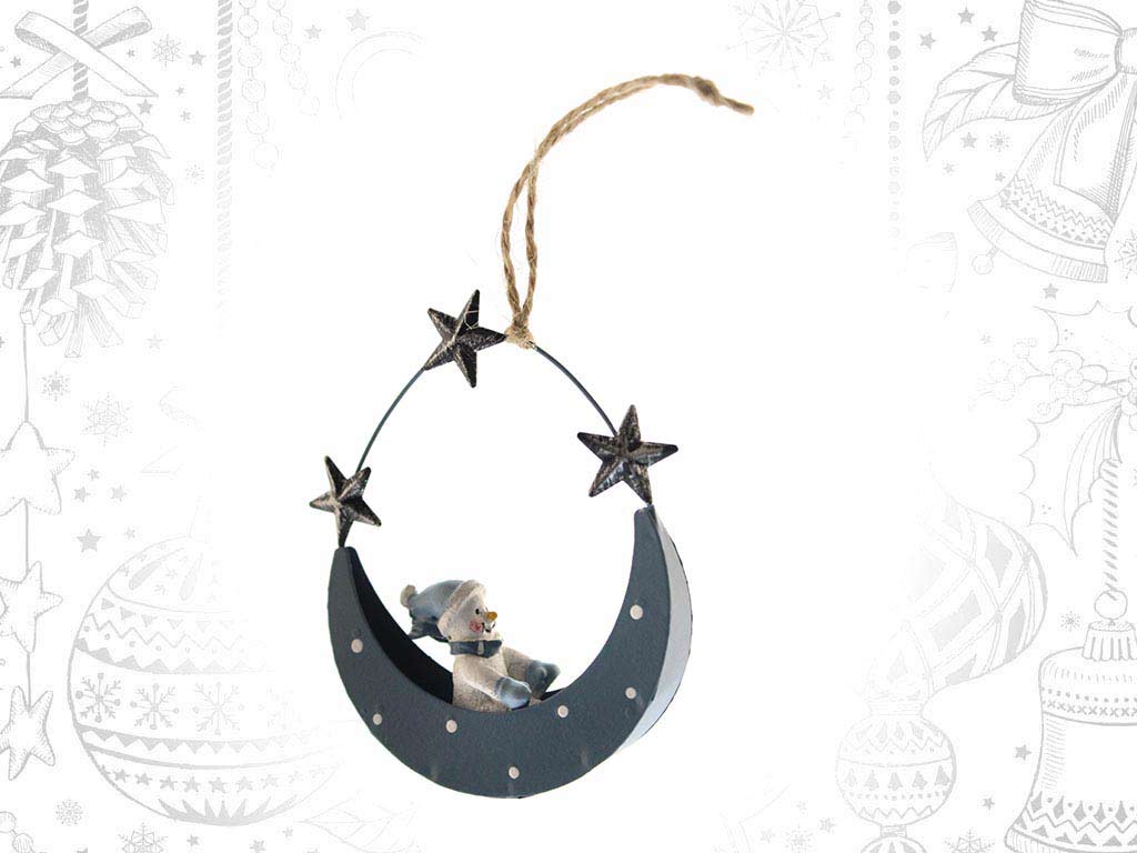 BLUE SNOWMAN MOON METAL ORNAMENT cod. 9317965