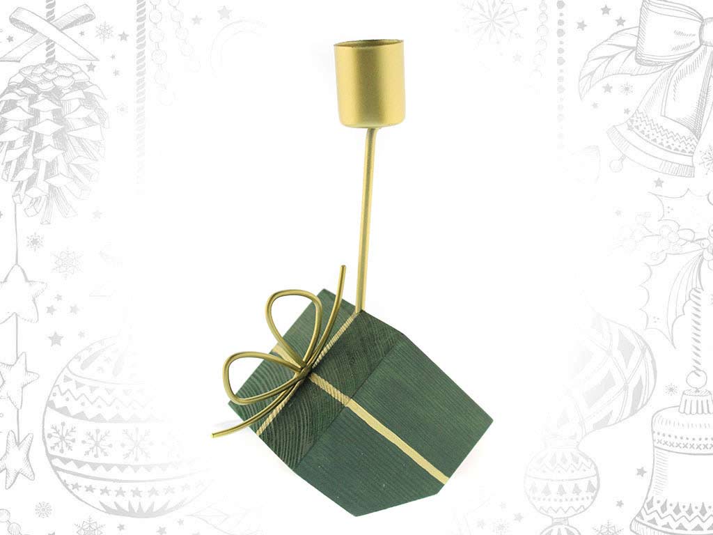 GREEN WOODEN CANDLE HOLDER PRESENTS cod. 9318537