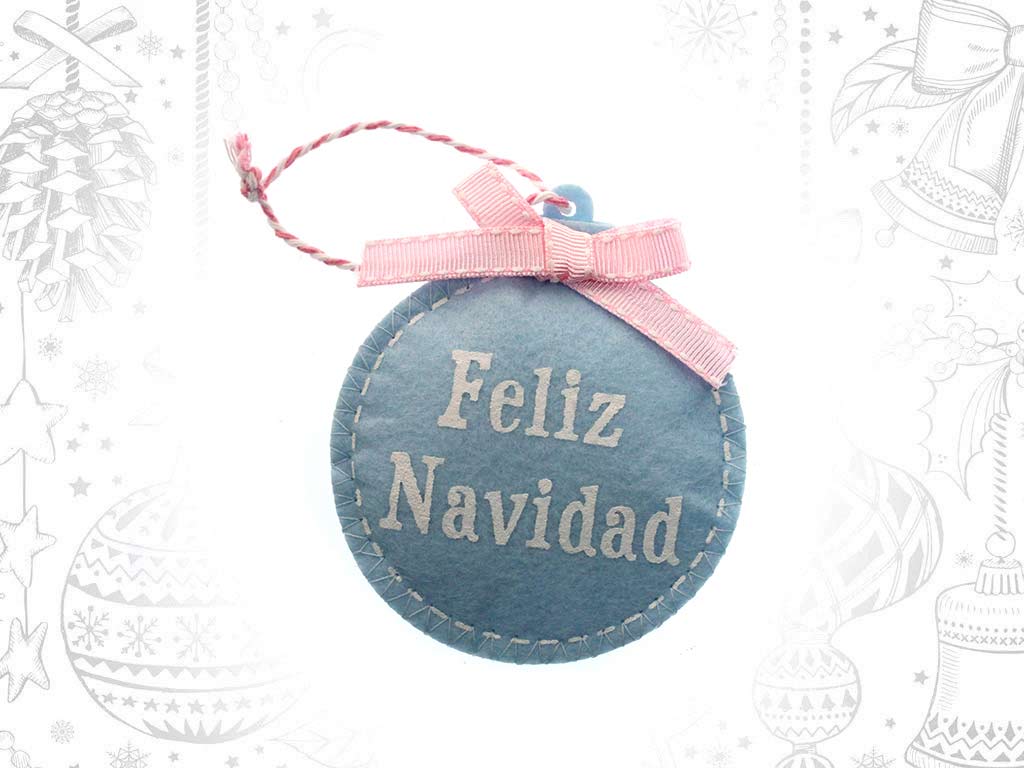 ORNAMENTO BOLA FELTRO AZUL FELIZ NAVIDAD cod. 9319014