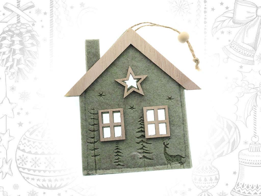 WHITE/GREEN WOODEN HOUSE ORNAMENT cod. 9319231