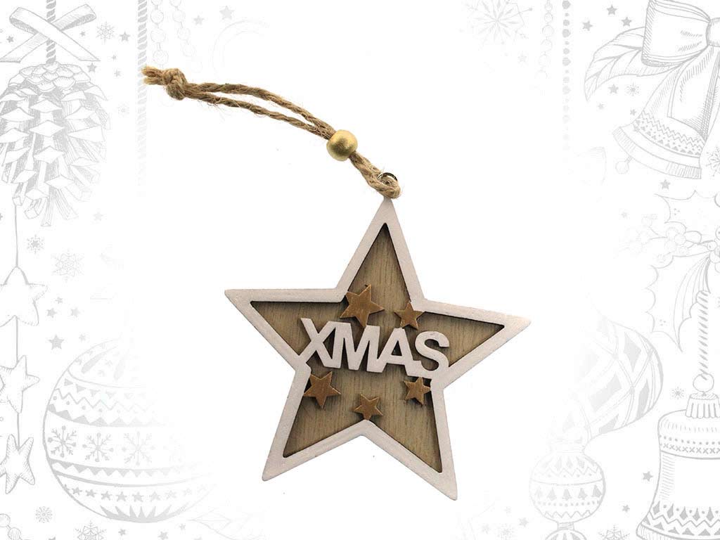 WOODEN STAR XMAS ORNAMENT cod. 9319236