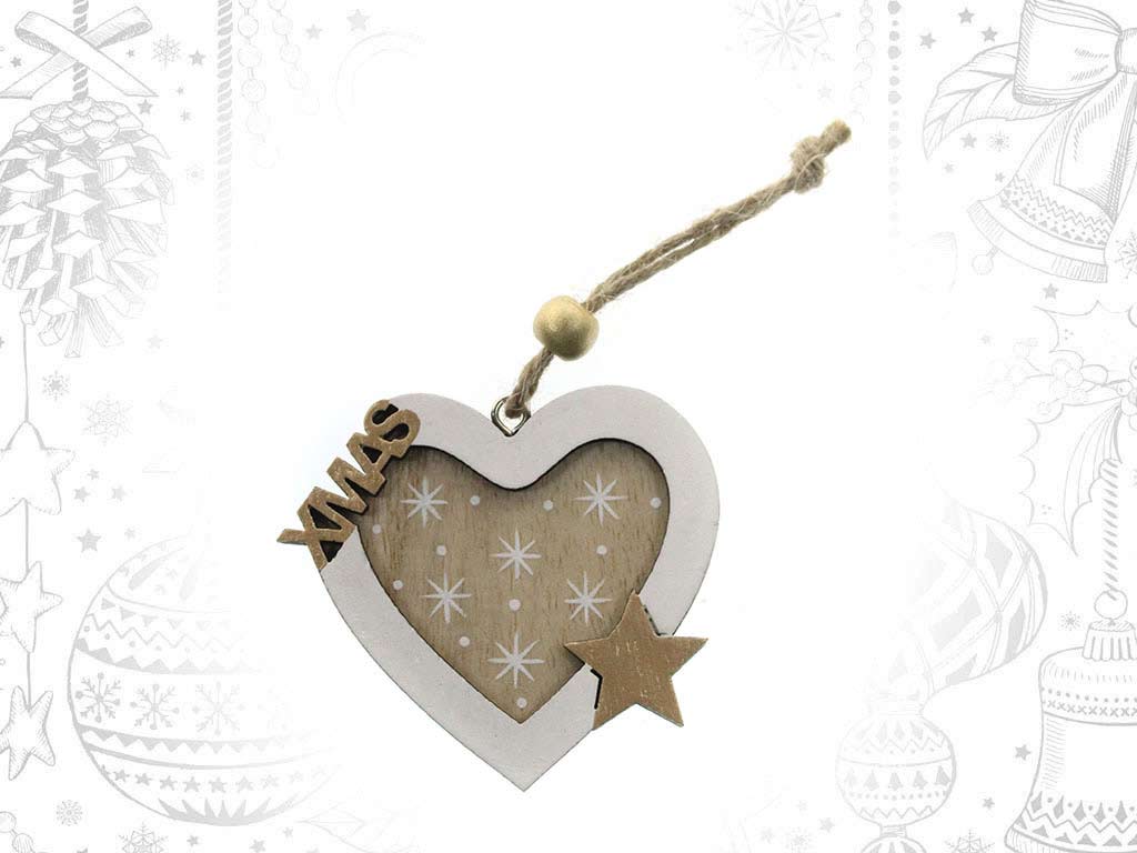 WHITE WOODEN HEART ORNAMENT cod. 9319249