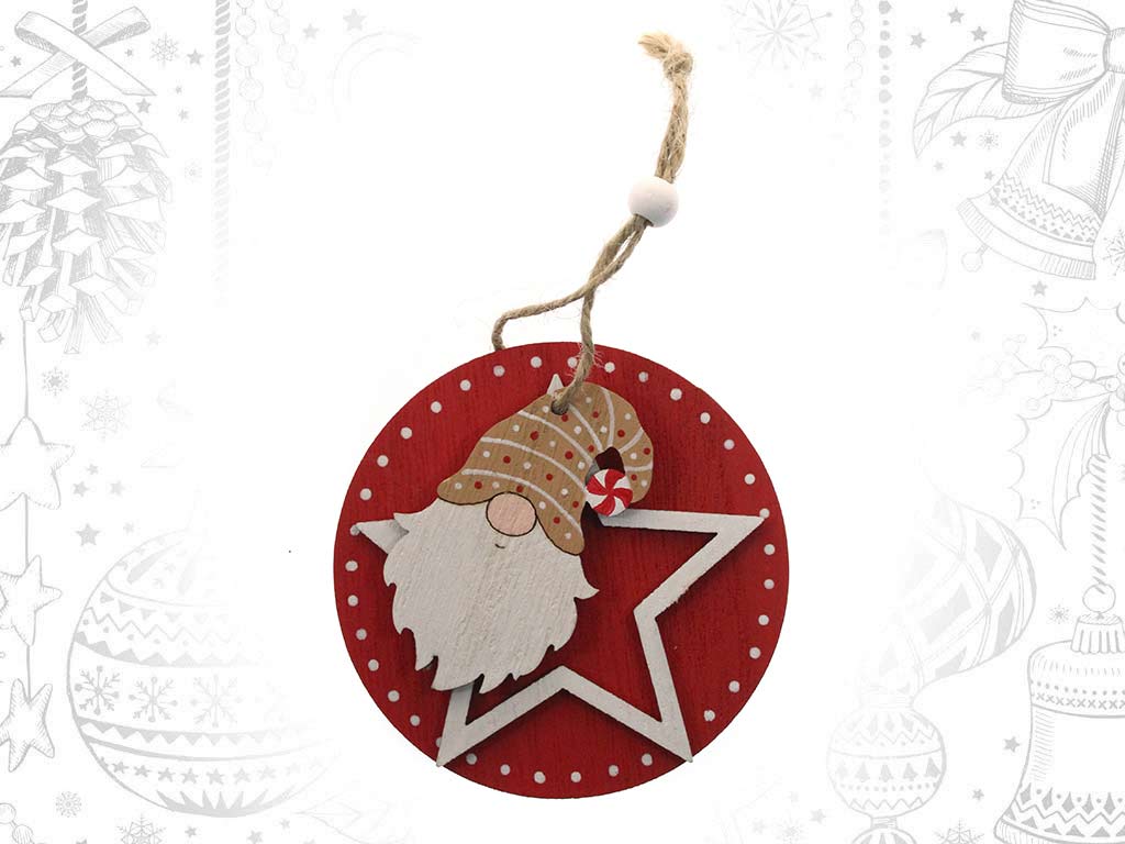 WOODEN STAR SANTA BAUBLE ORNAMENT cod. 9319296