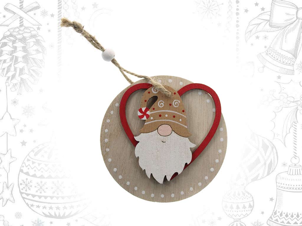 WOODEN HEART SANTA BAUBLE ORNAMENT cod. 9319297