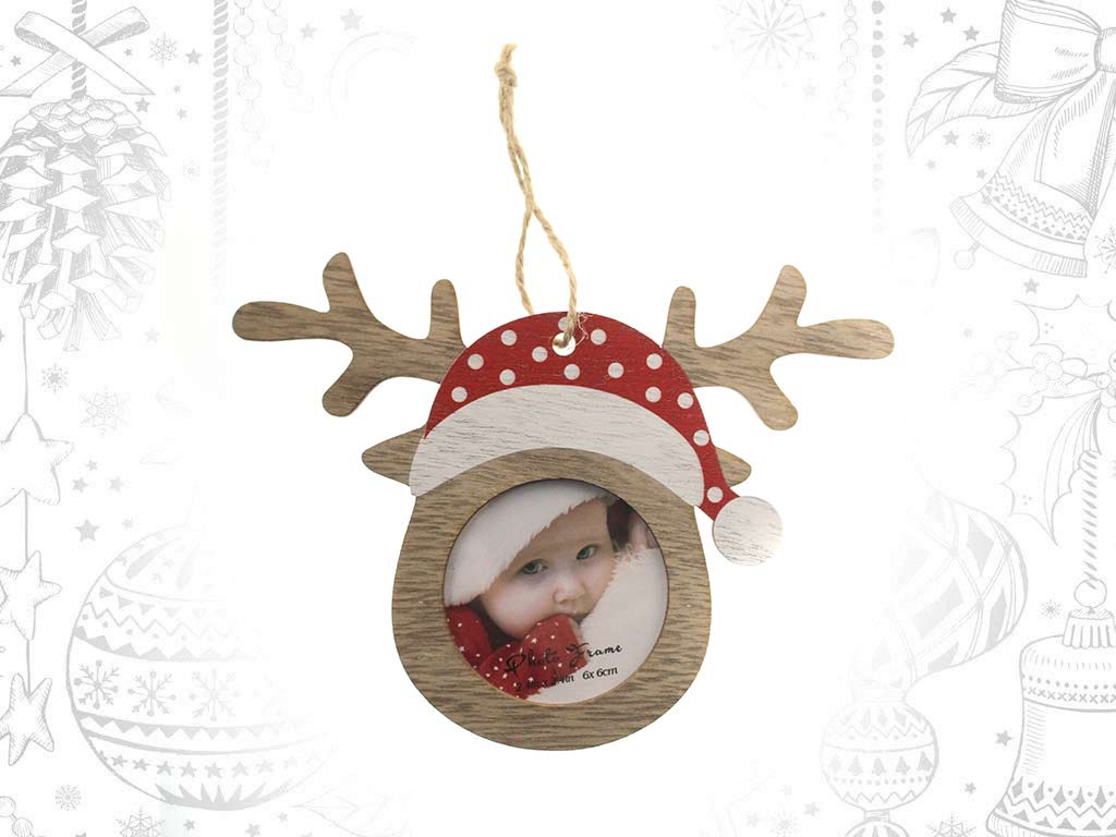 ADDOBO PORTA-FOTO RENNA CAPPELLO ROSSO cod. 9321833