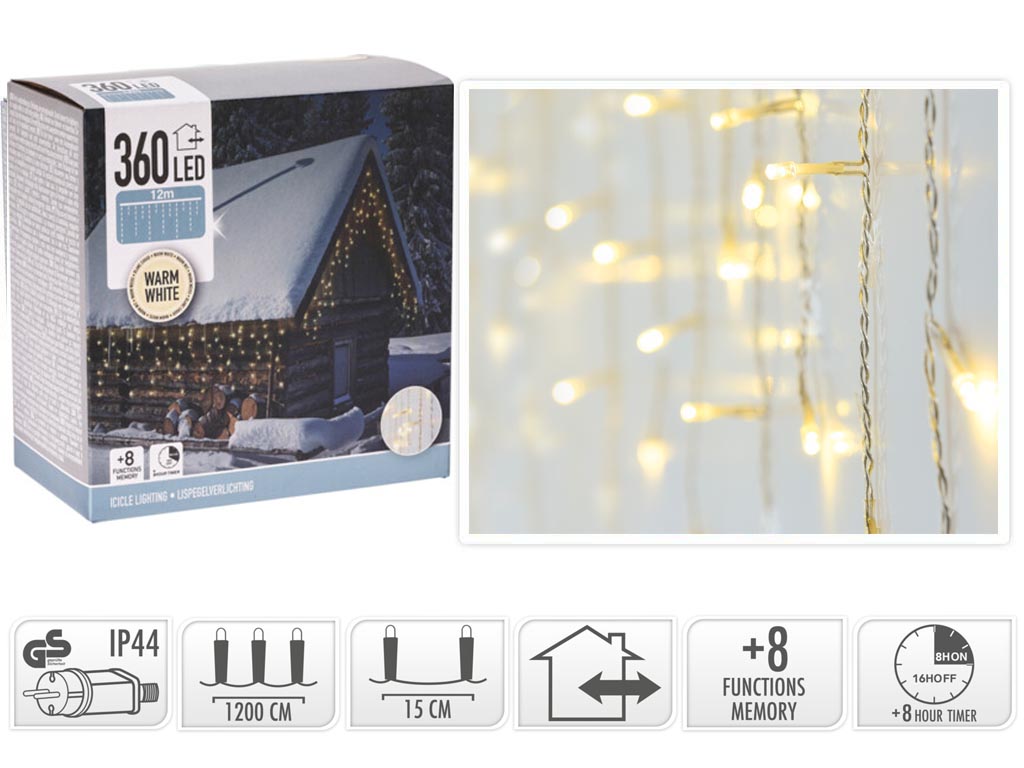 CORTINA 1200X52CM 360 LEDS BLANCO CALIDO cod. 9322983