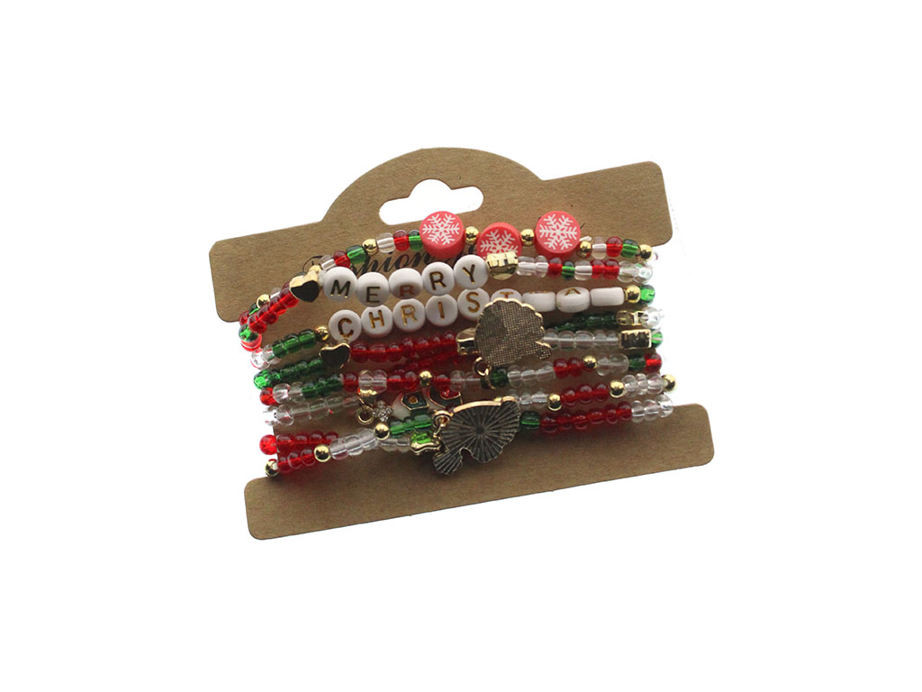 PULSERAS DE CUENTAS NAVIDEÑAS CON NIEVE Y SET DE GORROS DE 8 PIEZAS cod. 9324666