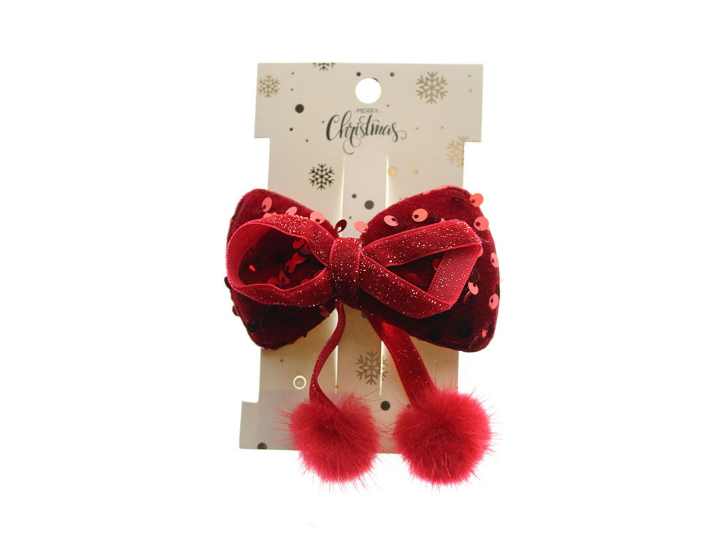 FIOCCO DI NATALE ROSSO CON CLIP A POMPON cod. 9324673