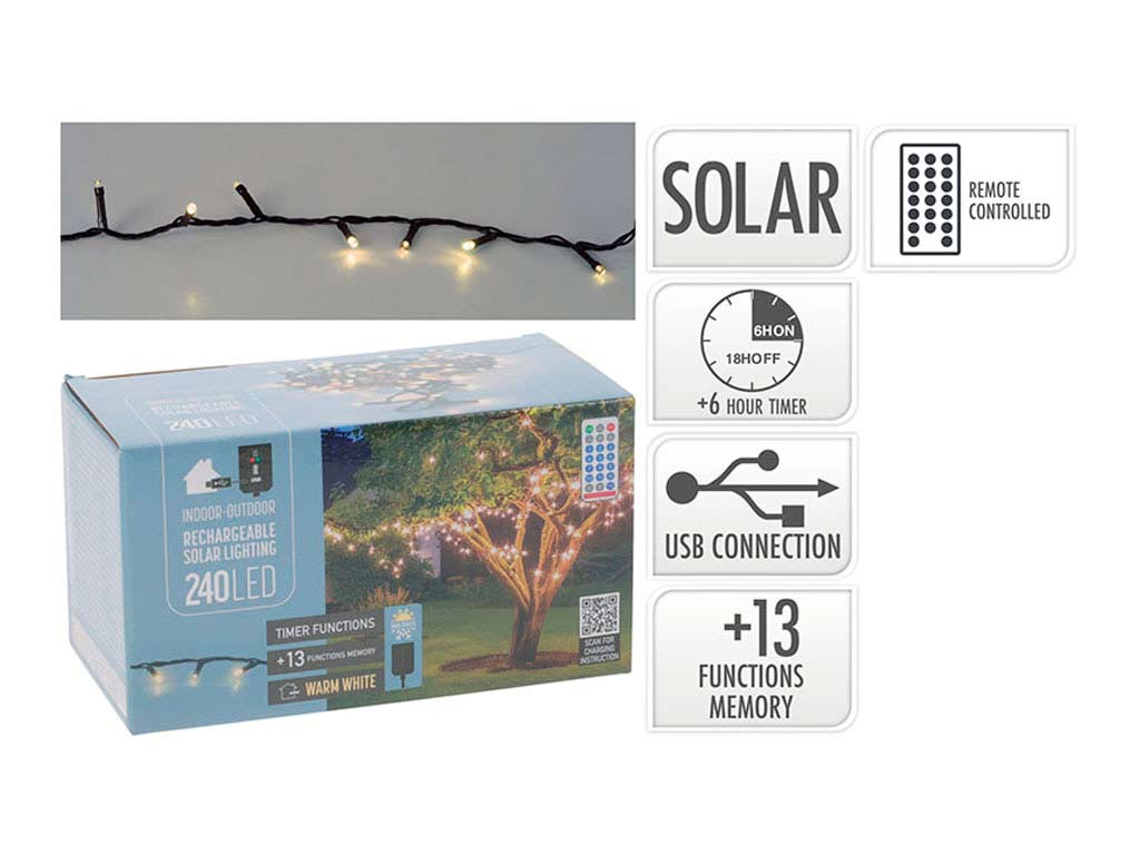 R.100100 LUCES 240 LED BLANCA CALIDA SOLAR BATERIA cod. 9324784
