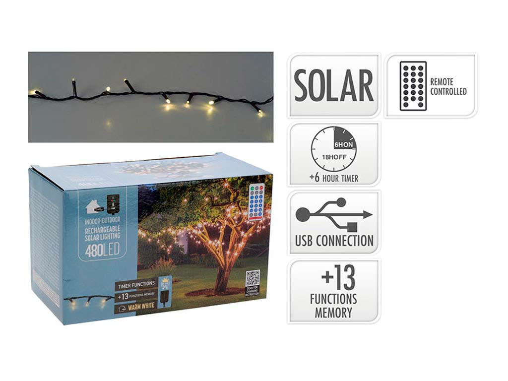 R.100110 LUCES 480 LED BLANCA CALIDA SOLAR BATERIA cod. 9324785