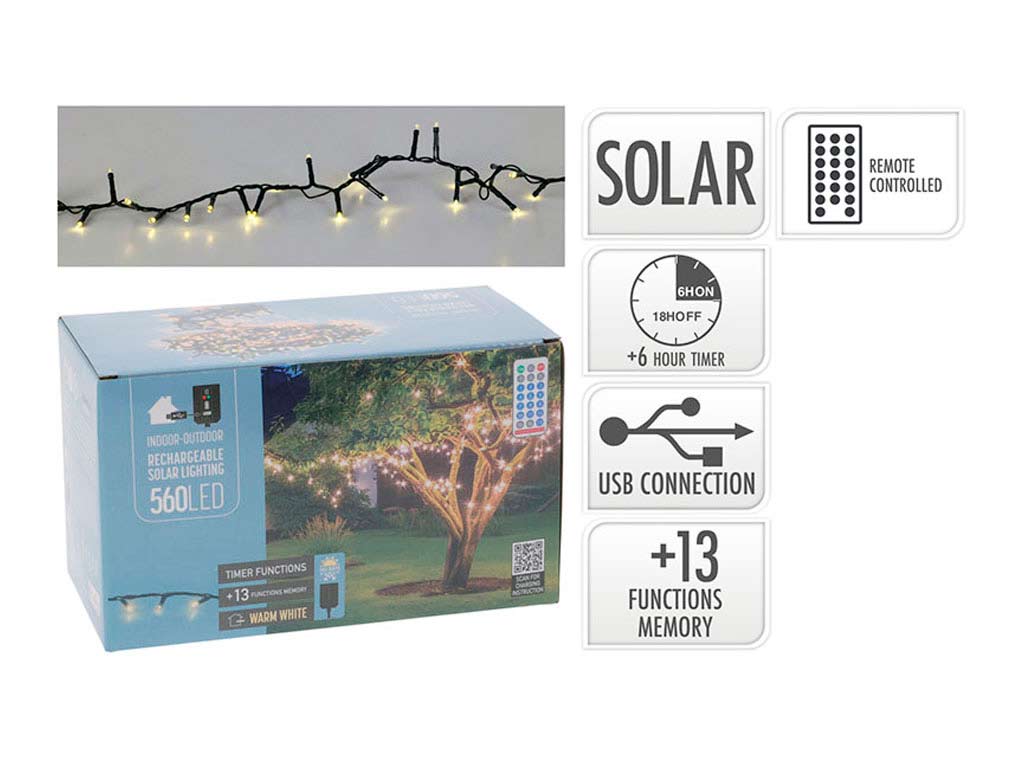 R.100120 LUCES 560 LED BLANCA CALIDA SOLAR BATERIA cod. 9324786