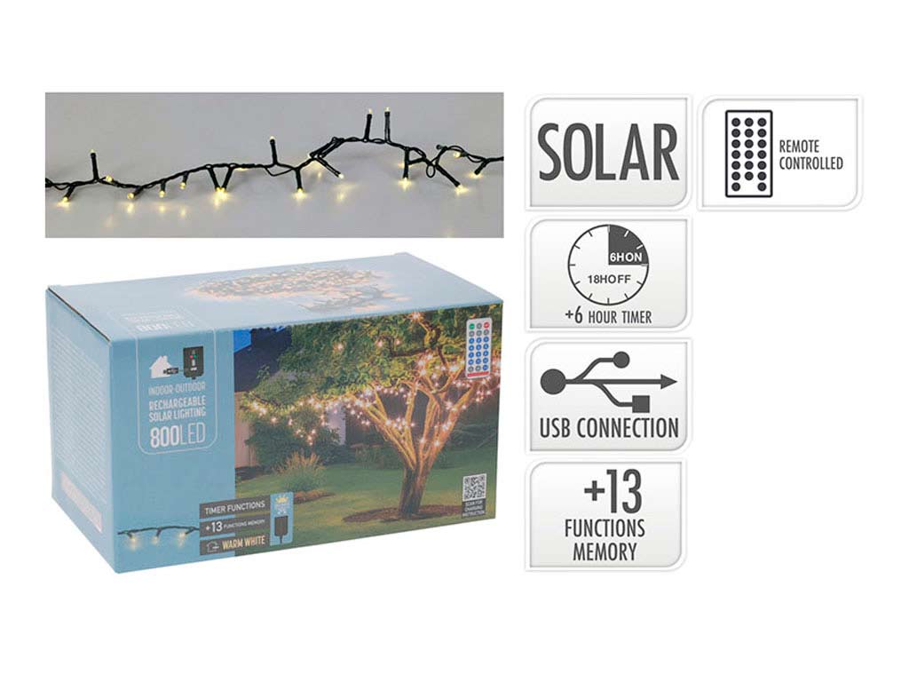 R.100130 LUCES 800 LED BLANCA CALIDA SOLAR BATERIA cod. 9324787